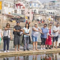 english tourists, river, indian culture